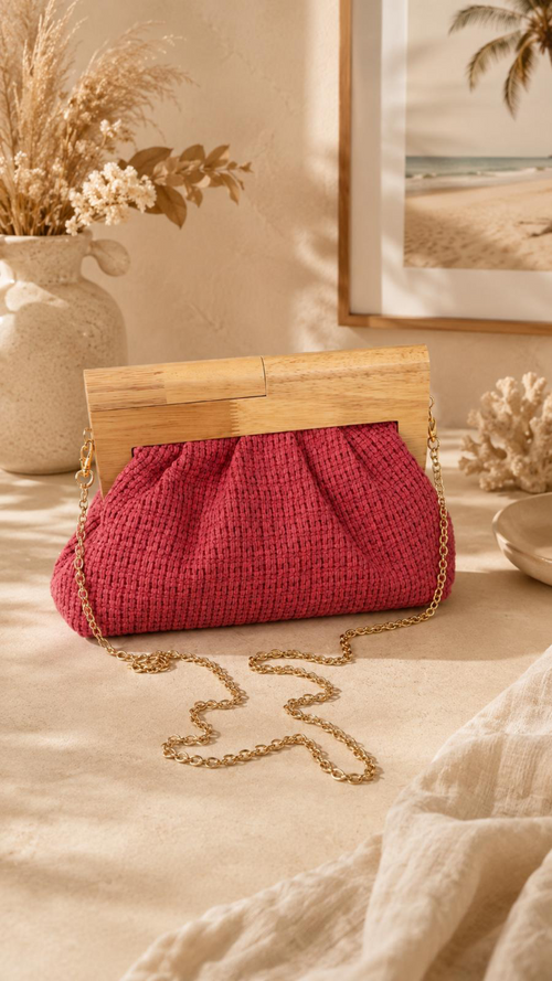 CARTERA COLOR CORAL MANGO EN MADERA ESTILO SOBRE