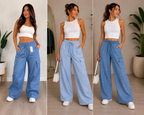PANTALON COLOR MAHON TELA SUAVE DENIM/LIGHT DENIM/DARK DENM CARGO BOLSILLO