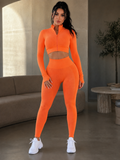 SET ACTIVE JACKET ZIP UP TOP WITH LEGGING TANGERINE