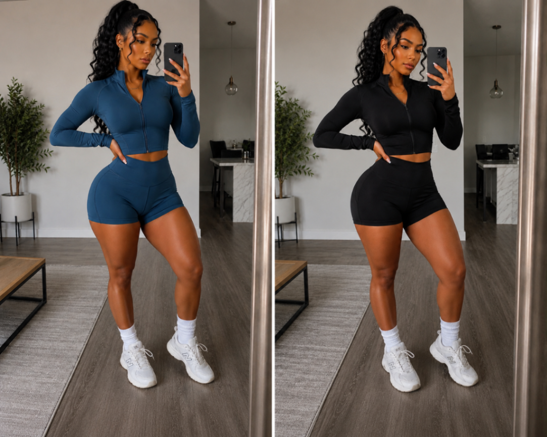 SET YOGA FABRIC L/S BLK SHORT PANT