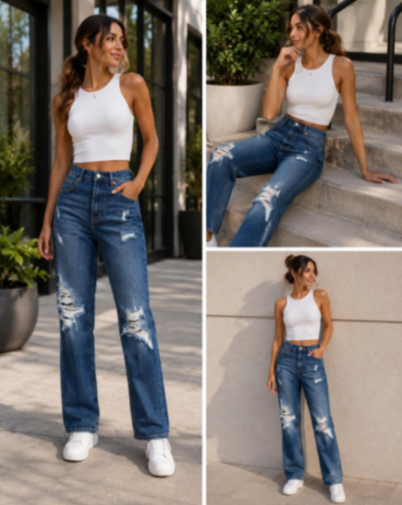 STRAIGHT LEG JEANS 90'S DENIM BLUE