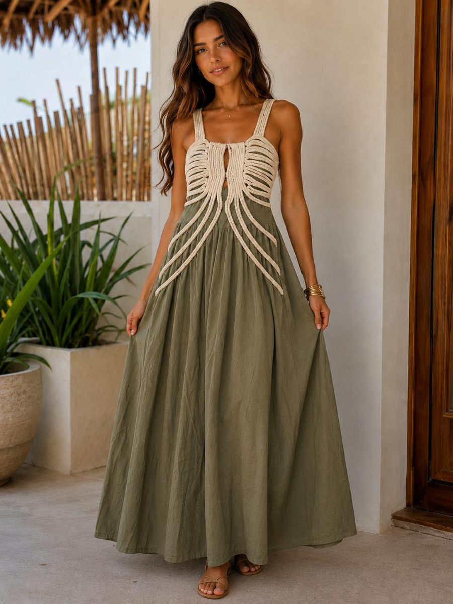 TRAJE LARGO EN AZUL MARINO/VERDE CON SOGA ARRIBA