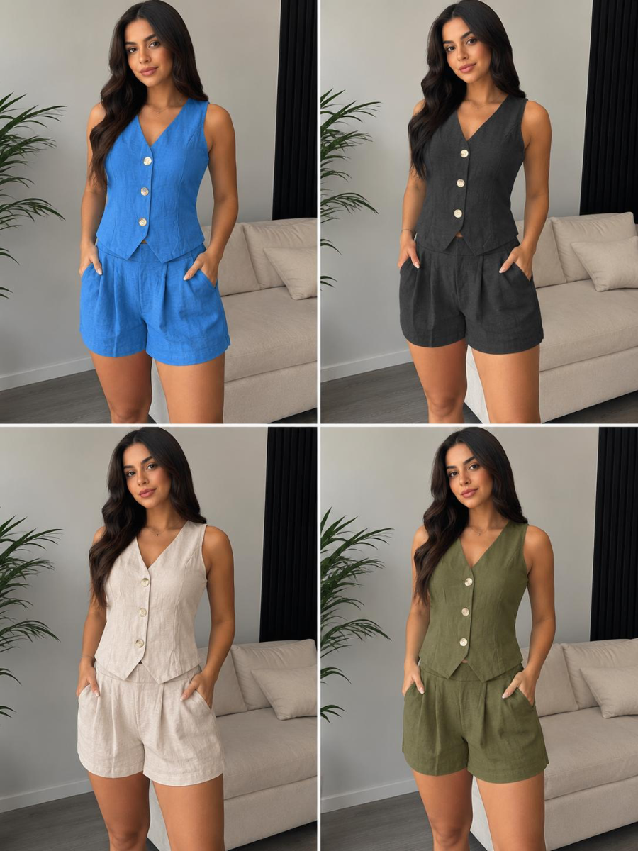 SET BLAZER SIN MANGAS PANTALON CORTO