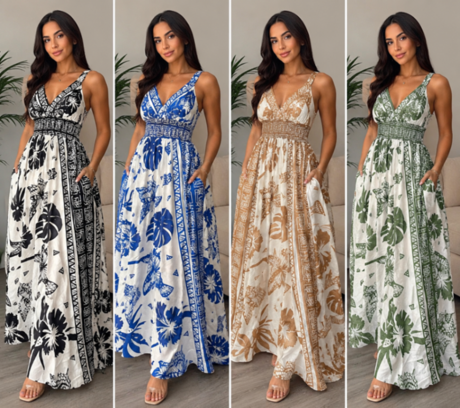 TRAJE LARGO PRINTED PALMAS 