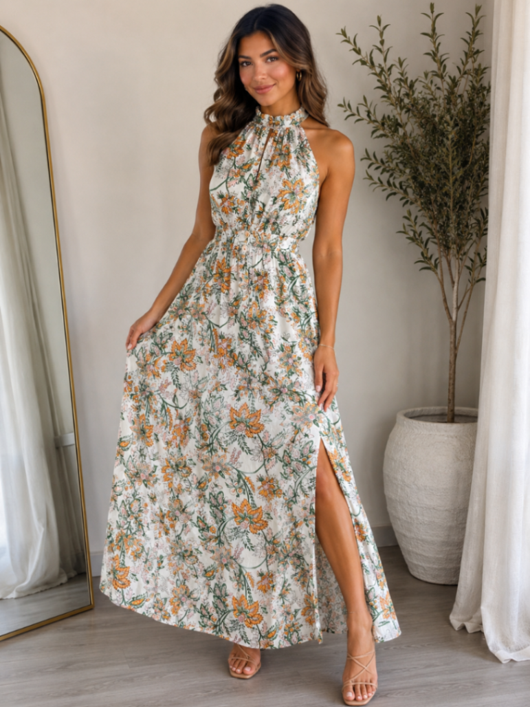TRAJE NEGRO LARGO DE FLORES ALTER 