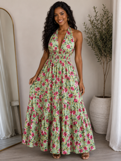 TRAJE VERDE PRINT ROSAS