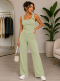 SET ASYMMETRICAL NECK RUCHED TOP & FLARE CRINKLE KNIT PANT 