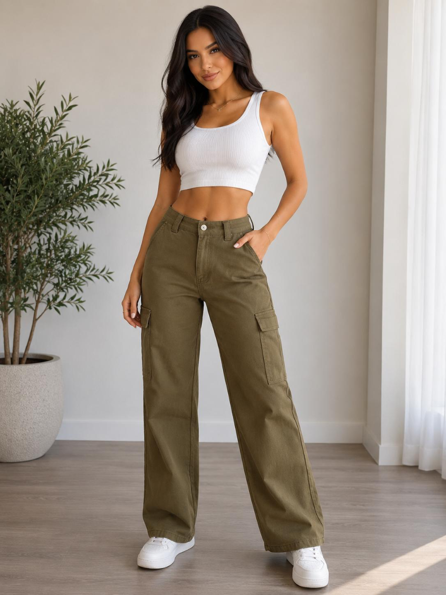 PANT TWILL STRAIGHT FIT LONG SIDE POCKETS OLIVE