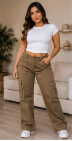 PANT TWILL STRAIGHT FIT LONG SIDE POCKETS OLIVE