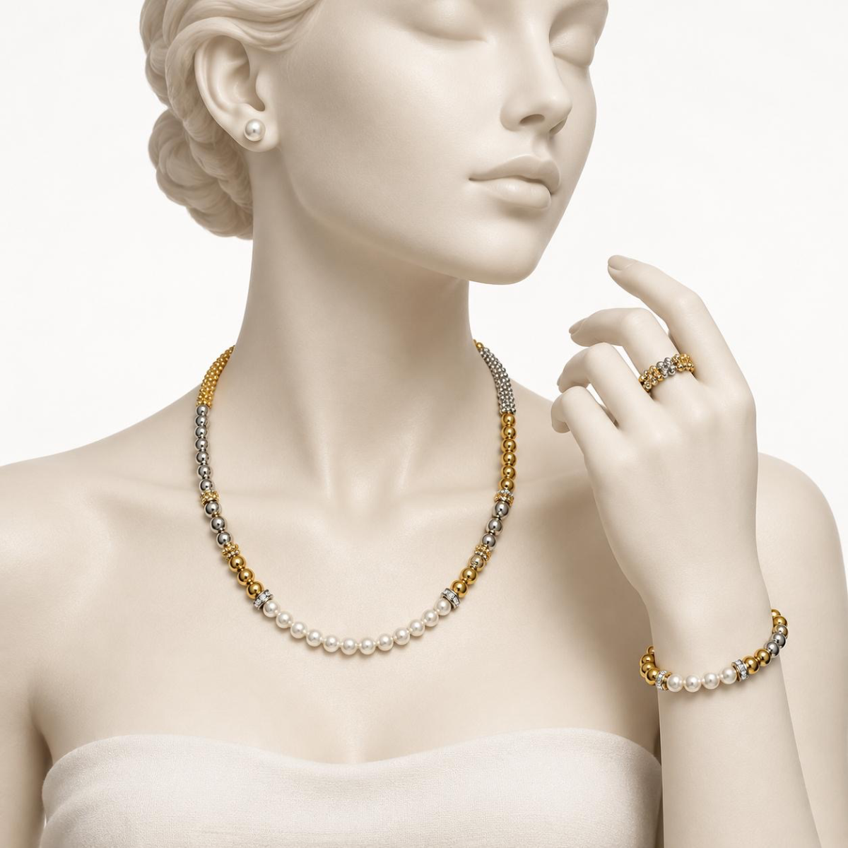 COLLAR EN SET GOLDEN PEARLS