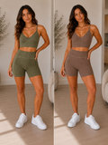 SET MOCHA/OLIVE SHORT SHIRT WITH SPAGHETTI STRAP