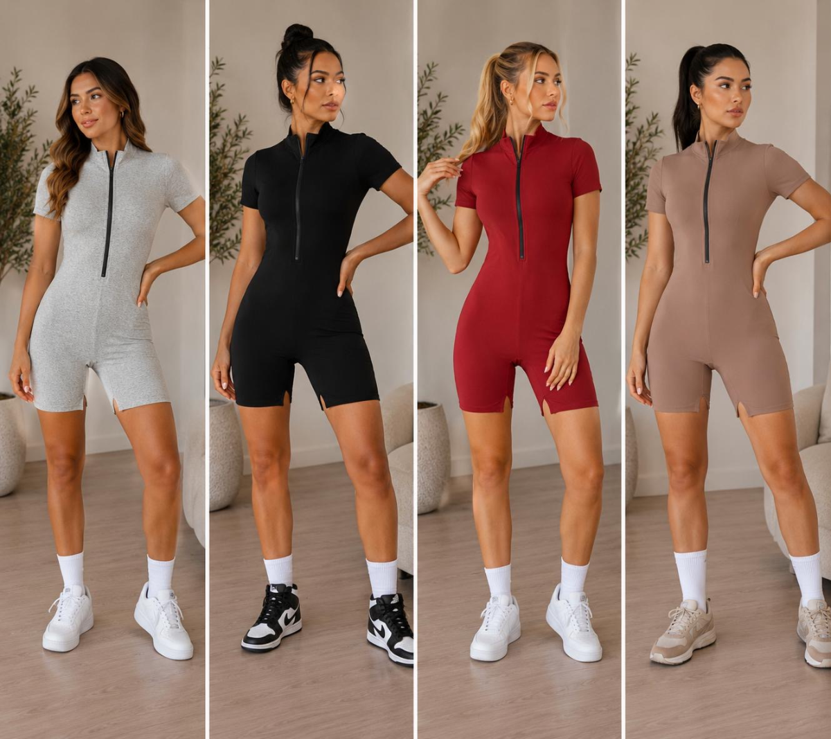 SET ONE PIECE SHORT ZIPPER BLK/RED/HGREY/MOCHA