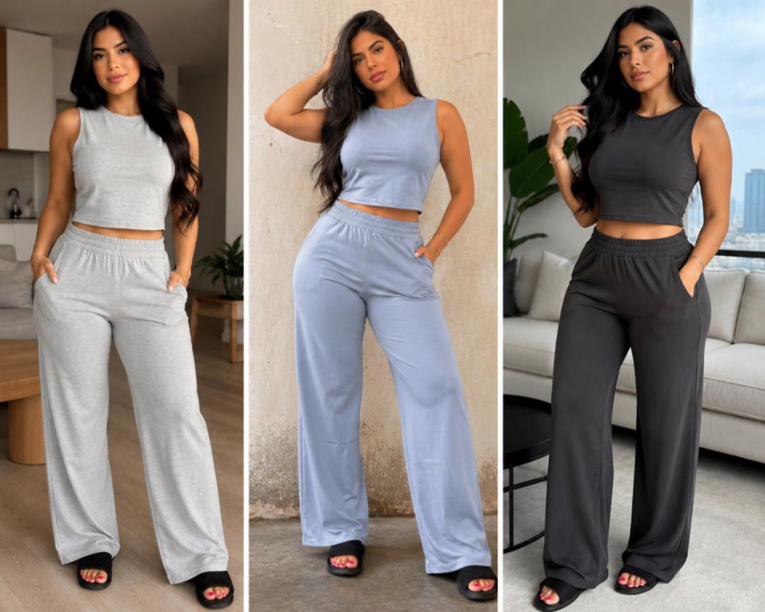 SET LONG PANT SHIRT W/O SLEEVES BLK/H.GREY/DENIMBLUE
