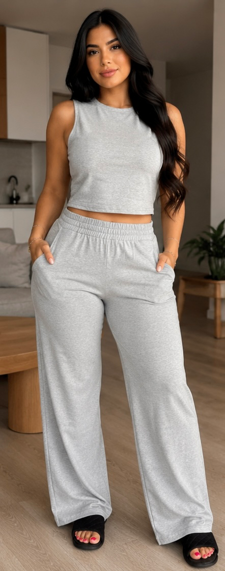 SET LONG PANT SHIRT W/O SLEEVES BLK/H.GREY/DENIMBLUE