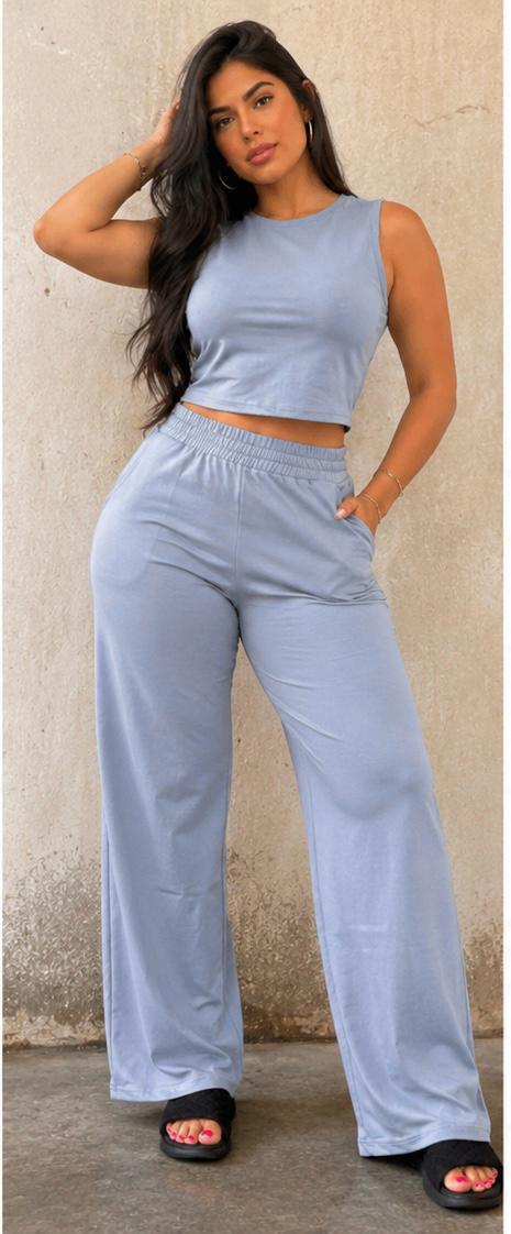 SET LONG PANT SHIRT W/O SLEEVES BLK/H.GREY/DENIMBLUE