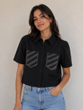CROPTOP BLACK WHITE WITH RHINESTONE ON POCKETS
