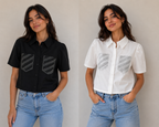 CROPTOP BLACK WHITE WITH RHINESTONE ON POCKETS