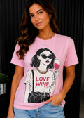 TSHIRT RHINESTONE LOVE WINE PINK