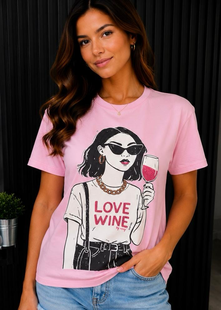 TSHIRT RHINESTONE LOVE WINE PINK