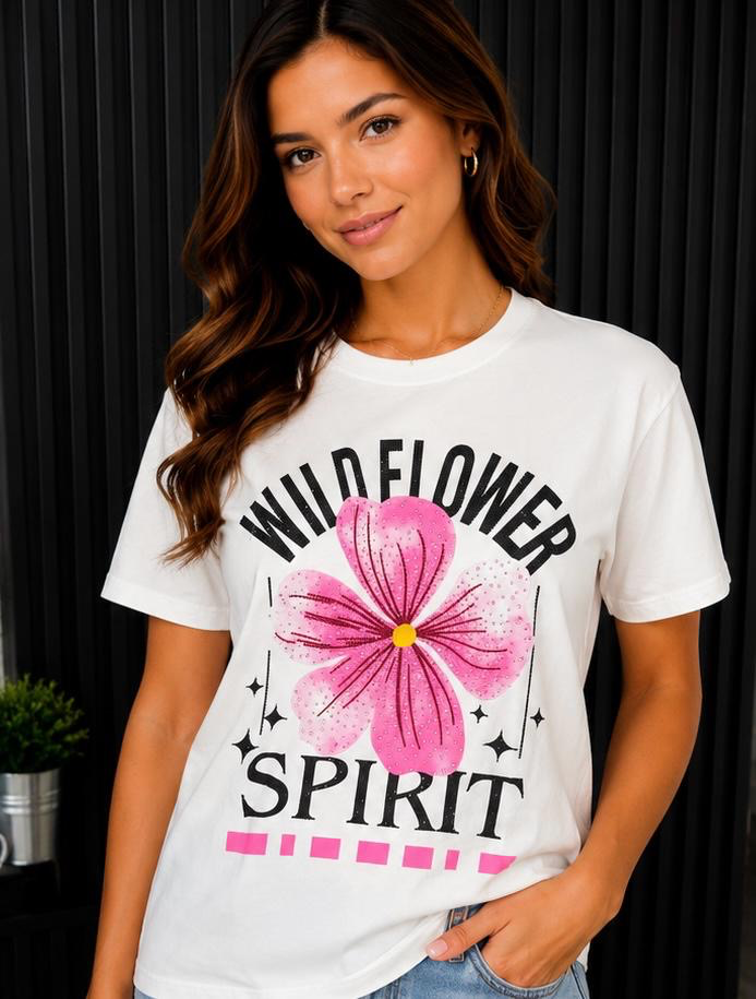 TSHIRT RHINESTONE WILDFLOWER WHT