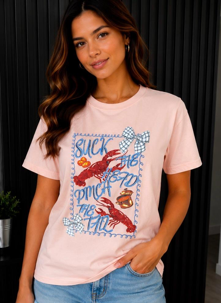TSHIRT RHINESTONE CRAB PINK