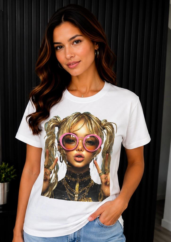 TSHIRT RHINESTONE WOMAN GLASSES WHT