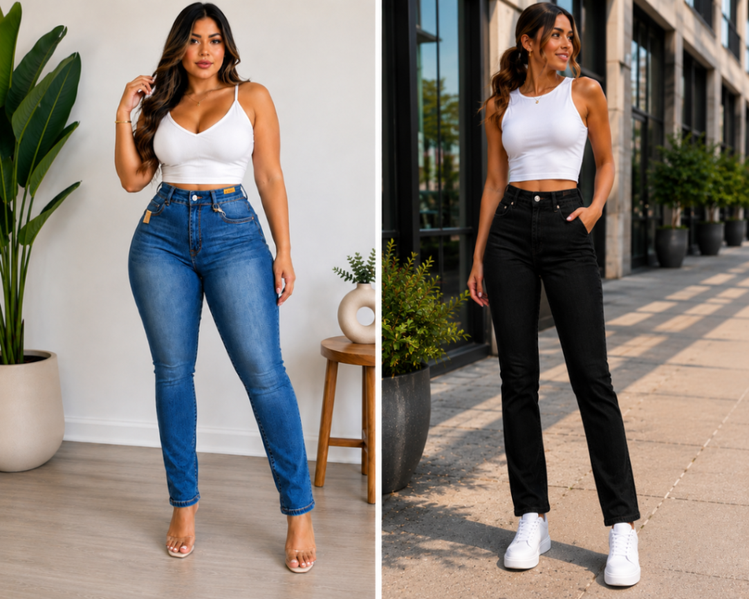 JEANS HIGH WAIST SKINNY DENIM/BLACK COLOR